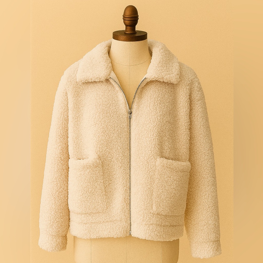Cream Sherpa Zip-Up Jacket